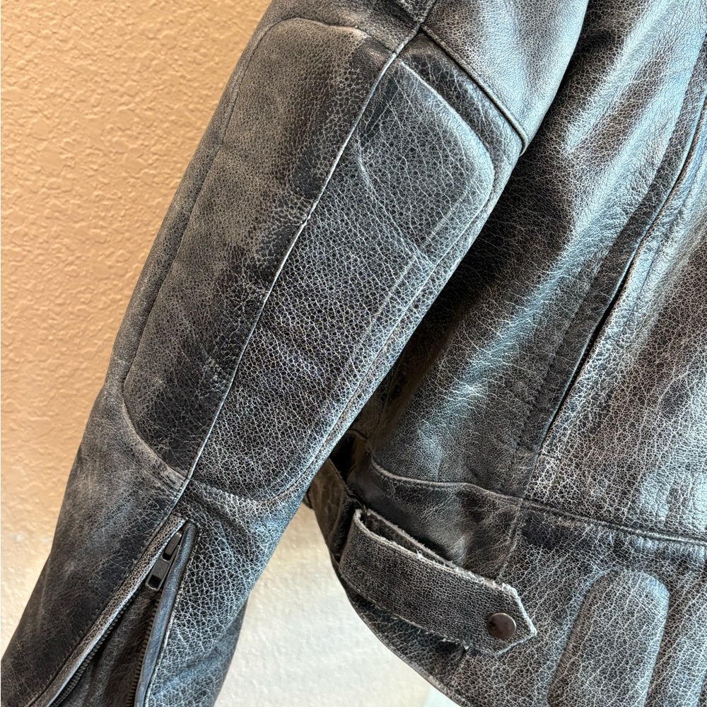Unik Distressed Gray Leather Bomber Motorcycle Jacket men Sz L - Picture 6 of 16